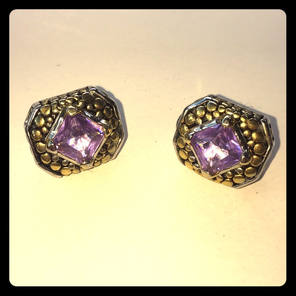 💎 Purple gemstone earrings with gold design 💎
